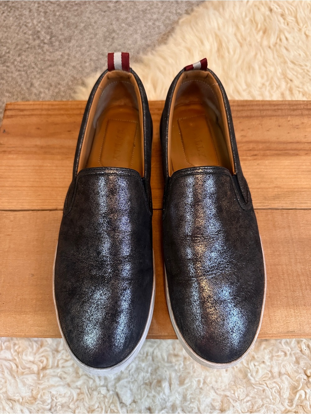 Bally charcoal metallic Hinka Leather Slip-On Shoe sneakers 7.5